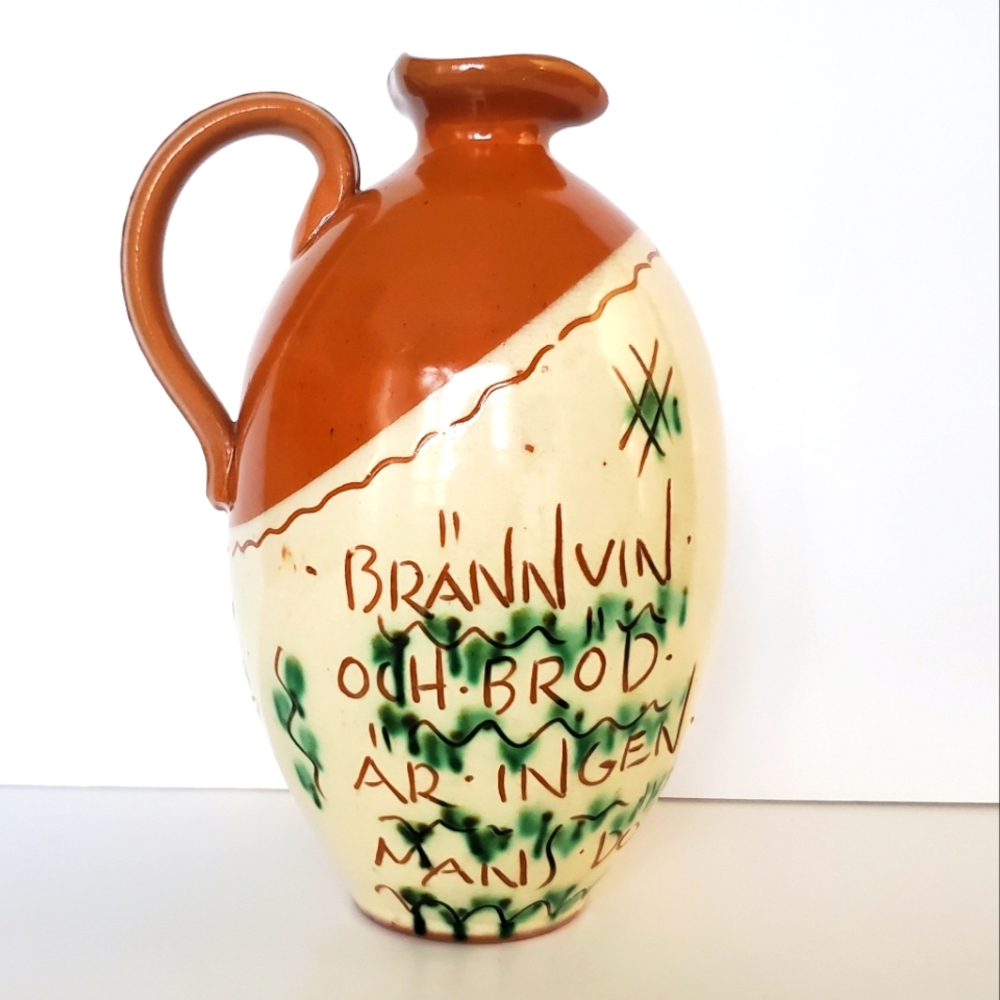 Vintage GABRIEL BURMEISTER Scandinavian Folk Art Pottery Pitcher Jug Motto Ware